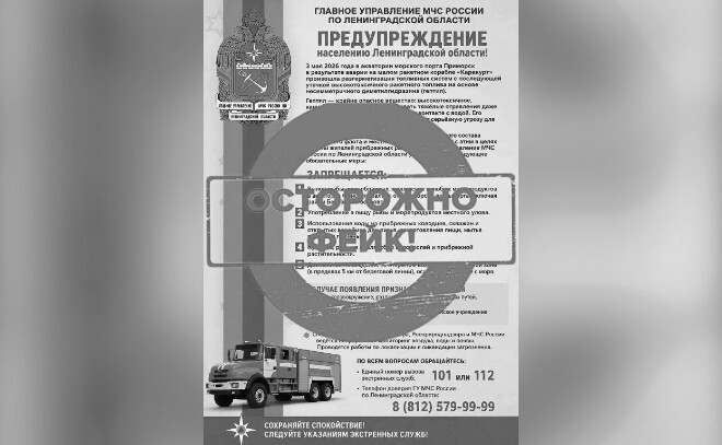 МЧС Ленобласти официально опровергло информацию о разливе топлива в порту Приморск